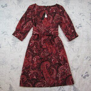 NEW NWT $169 Talbots Red Black Paisley Wrap Tie Waist Sheath Dress women's 14P